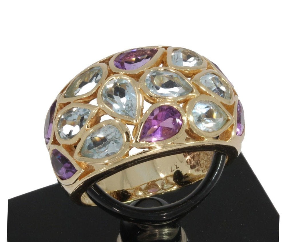 Aquamarijn amethist luxe gouden edelsteen dames ring robuust, 18 tot 19, Voordeelsieraden, Verzenden, Zo goed als nieuw