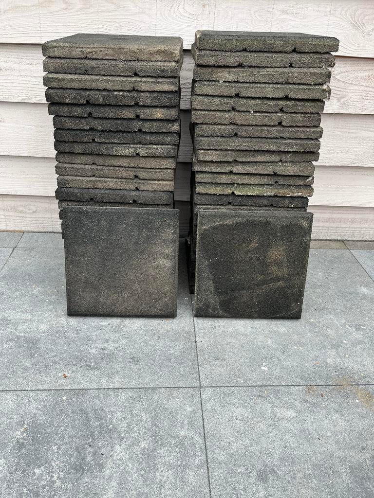 Gebruikte rubberen tegels voor terras of speelplaats, Tuin en Terras, Tegels en Klinkers, Ophalen, Gebruikt, Rubber, Minder dan 5 m²
