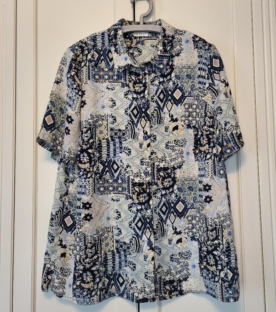 Atelier GS blouse, tuniek, wit, blauw, maat 46, Blauw, Maat 46/48 (XL) of groter, Zo goed als nieuw, Atelier GS