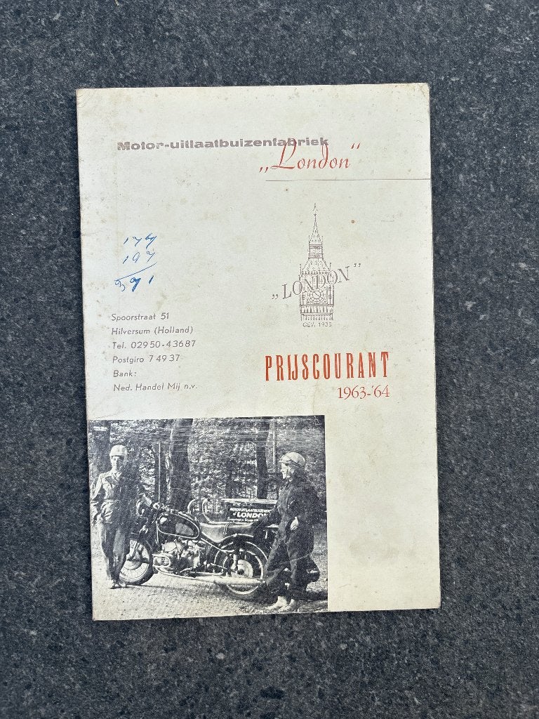 Prijscourant motor-uitlaatbuizenfabriek London Hilversum1963, Ophalen of Verzenden, Gelezen