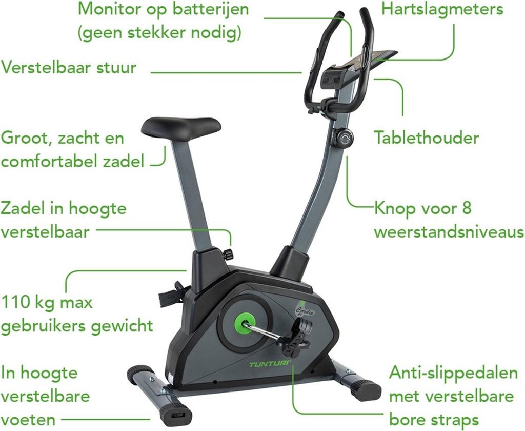 Tunturi Cardio Fit B35 Hometrainer - Comfortabel & Compact, Ophalen, Zo goed als nieuw, Metaal, Benen
