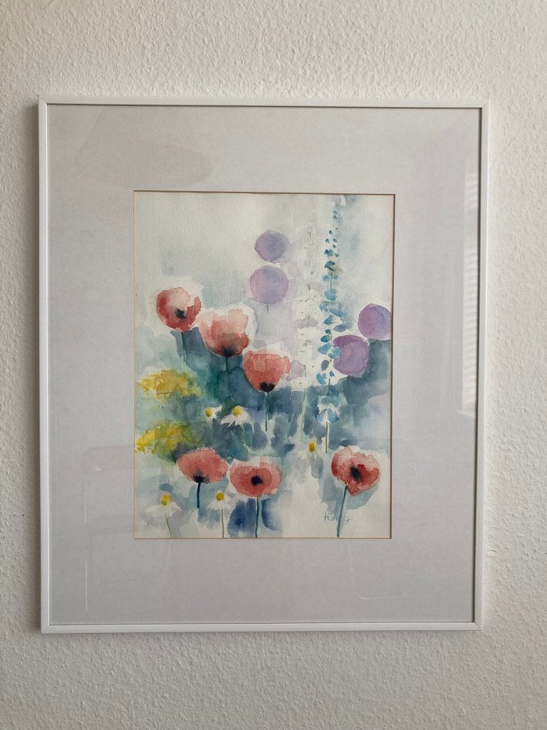 Aquarel Klaprozen van Hans Jansen, Overige stijlen, Gedateerd, Aquarel, Papier