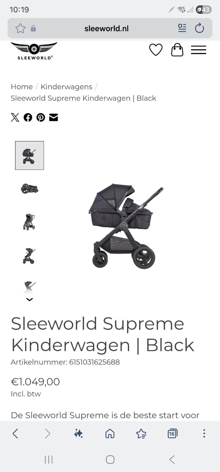 Kinderwagen sleeworld 3 in 1, Gebruikt, Luchtbanden, Combiwagen, Ophalen