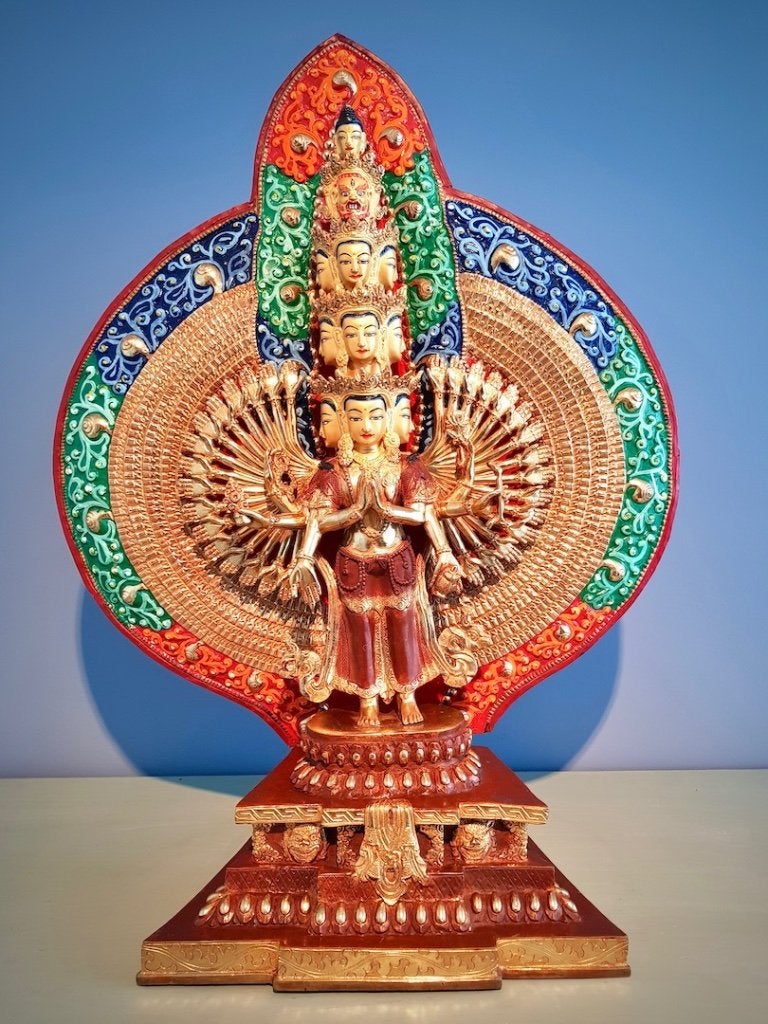 AVALOKITESHVARA TOPSTUK NEPAL 24K VERGULD 50 CM!, Ophalen, Gouden accenten, Nieuw, Meerkleurig