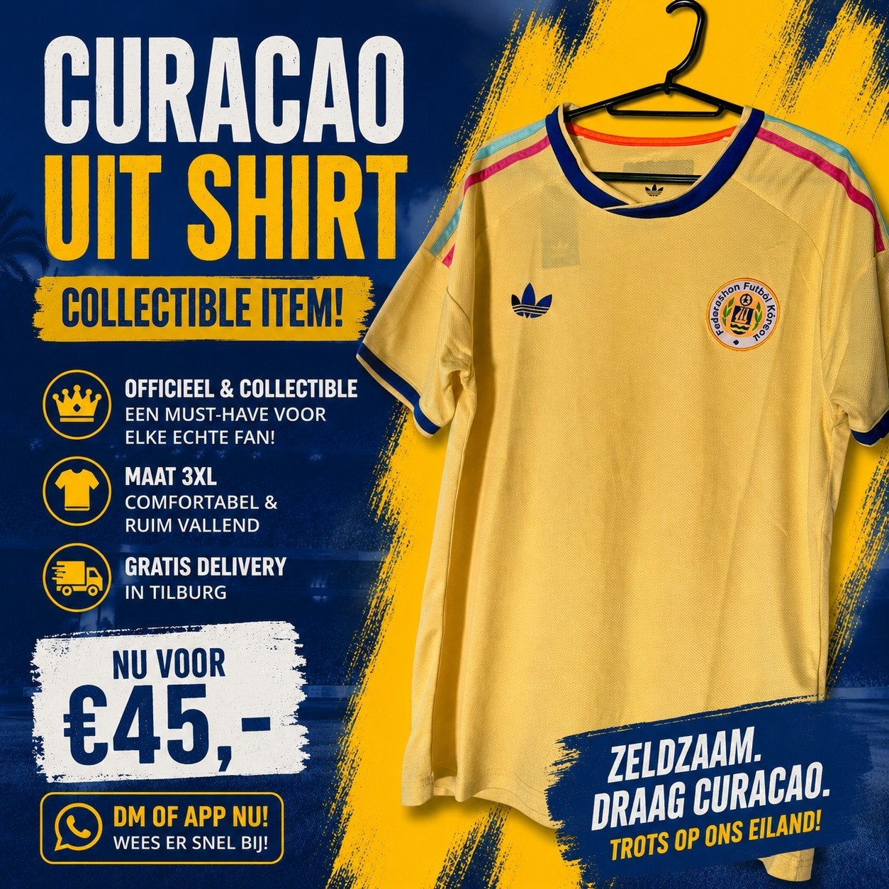 Curacao WK Uitshirt Maat 3XL -  Collectible item, Geel, Nieuw, Overige maten, Ophalen of Verzenden