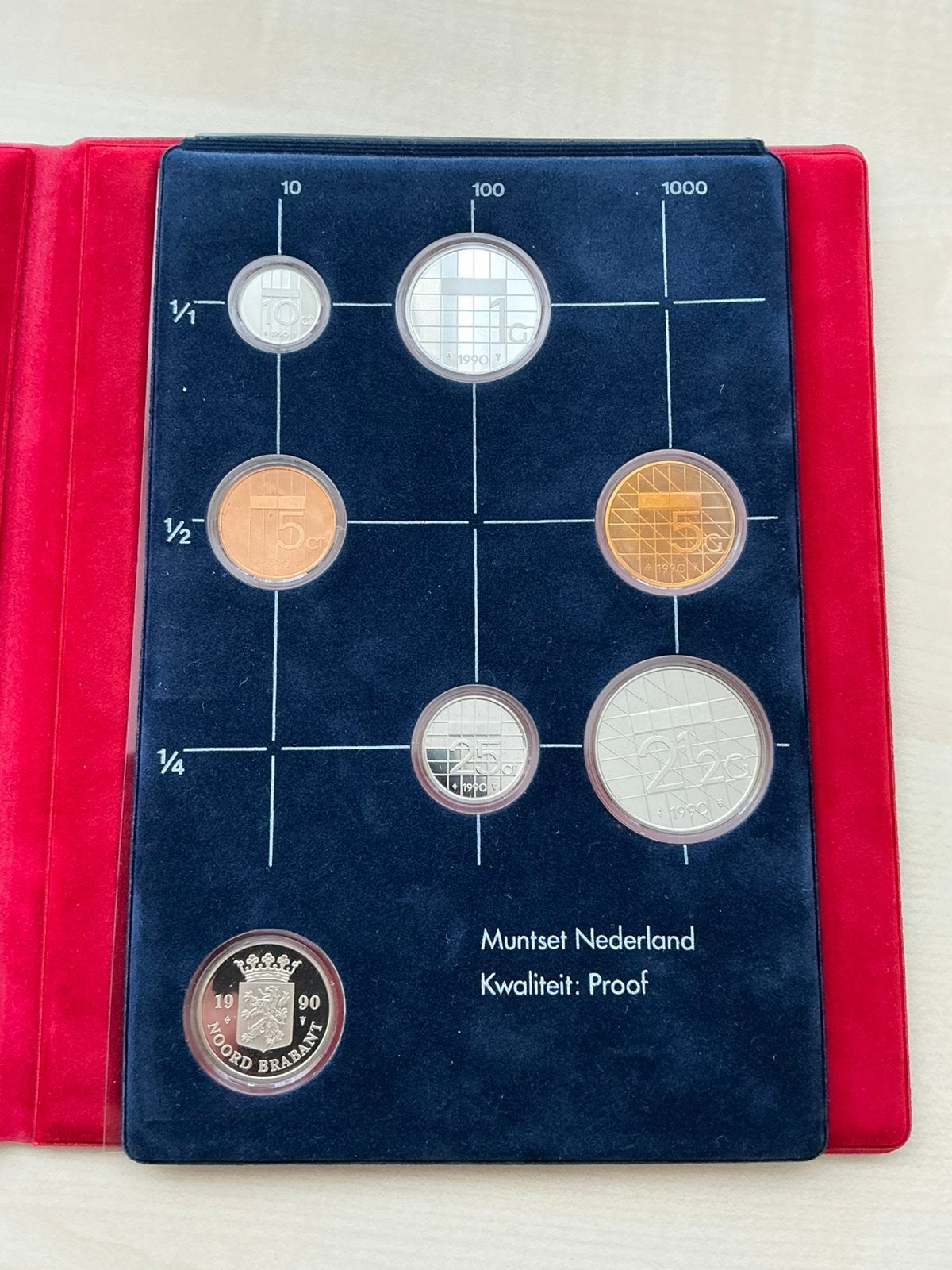 Muntset Nederland 1990 Noord-Brabant in mapje (proof-kwal.), Postzegels en Munten, Ophalen of Verzenden, Koningin Beatrix, Overige waardes