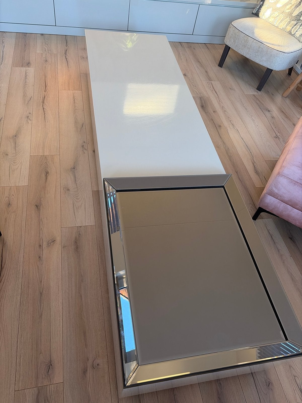 Salontafel met spiegel, gratis af te halen, Ophalen, Gebruikt, Rechthoekig, Glas