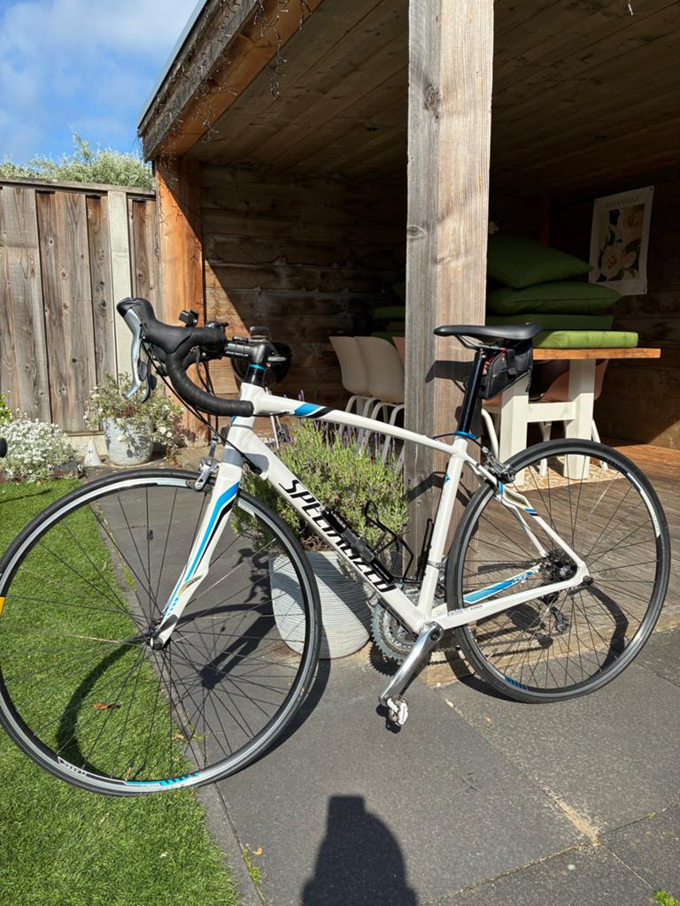 Specialized racefiets, wit/blauw, Tiagra afmontage, 28 inch, Gebruikt, Velgrem, Aluminium