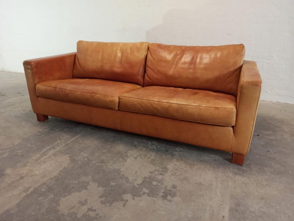Vintage Molinari Cognac leren bank bankstell, Ophalen, Tweedehands, Tweedehands, Rechte bank