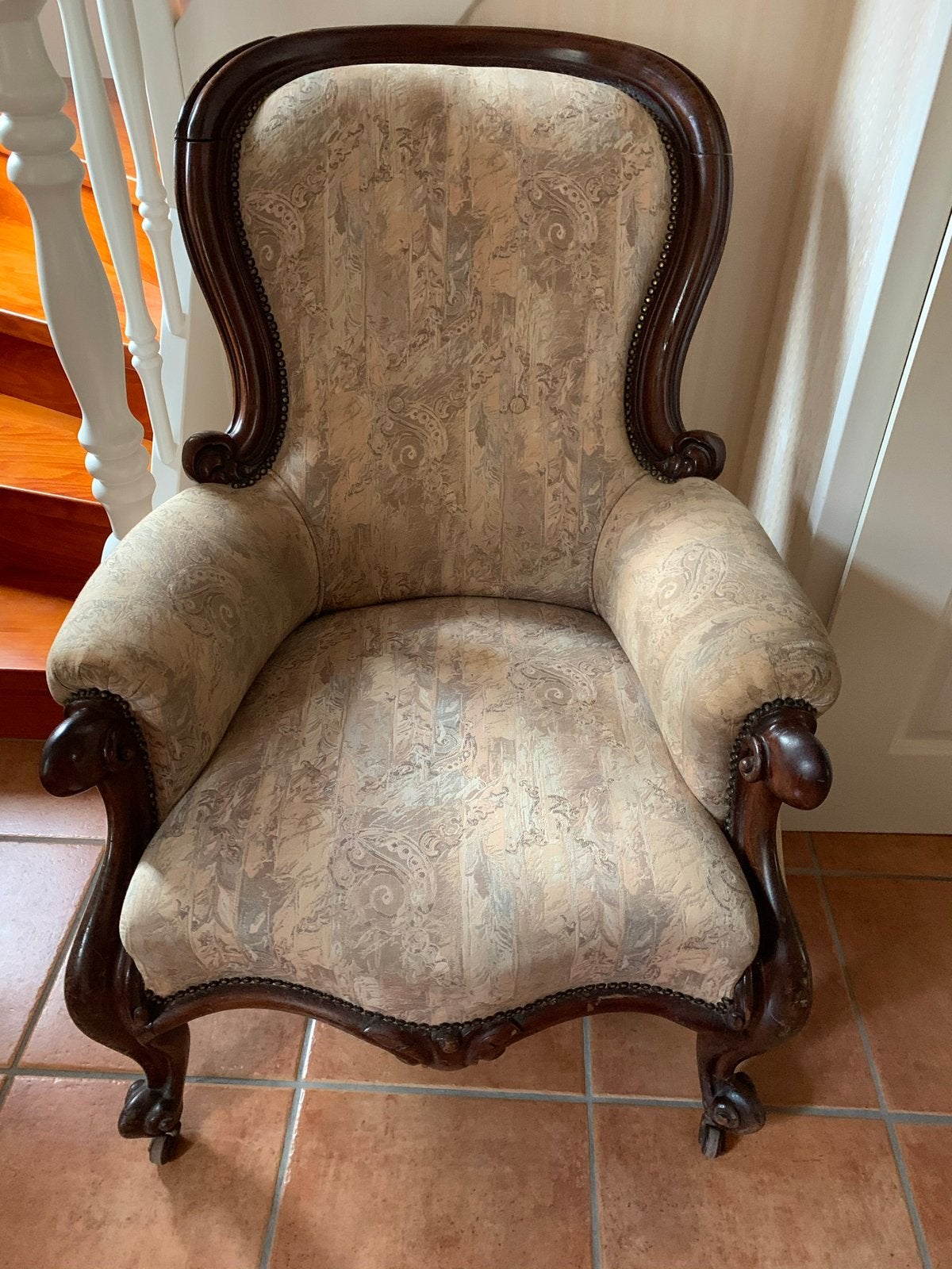 Antieke dames mahoniehout/stoffen fauteuil‼️, Antiek en Kunst, Ophalen