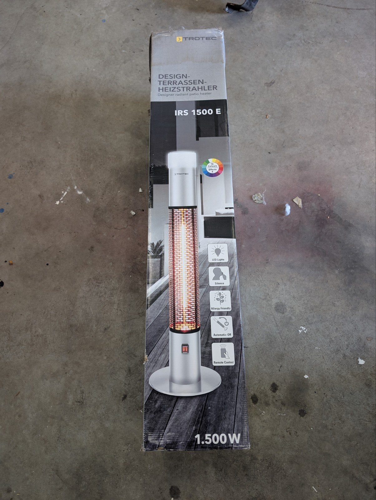 Trotec terrasHeather met led verlichting en afstandbediening, Tuin en Terras, Vloer, Zo goed als nieuw, Draaibaar, Ophalen