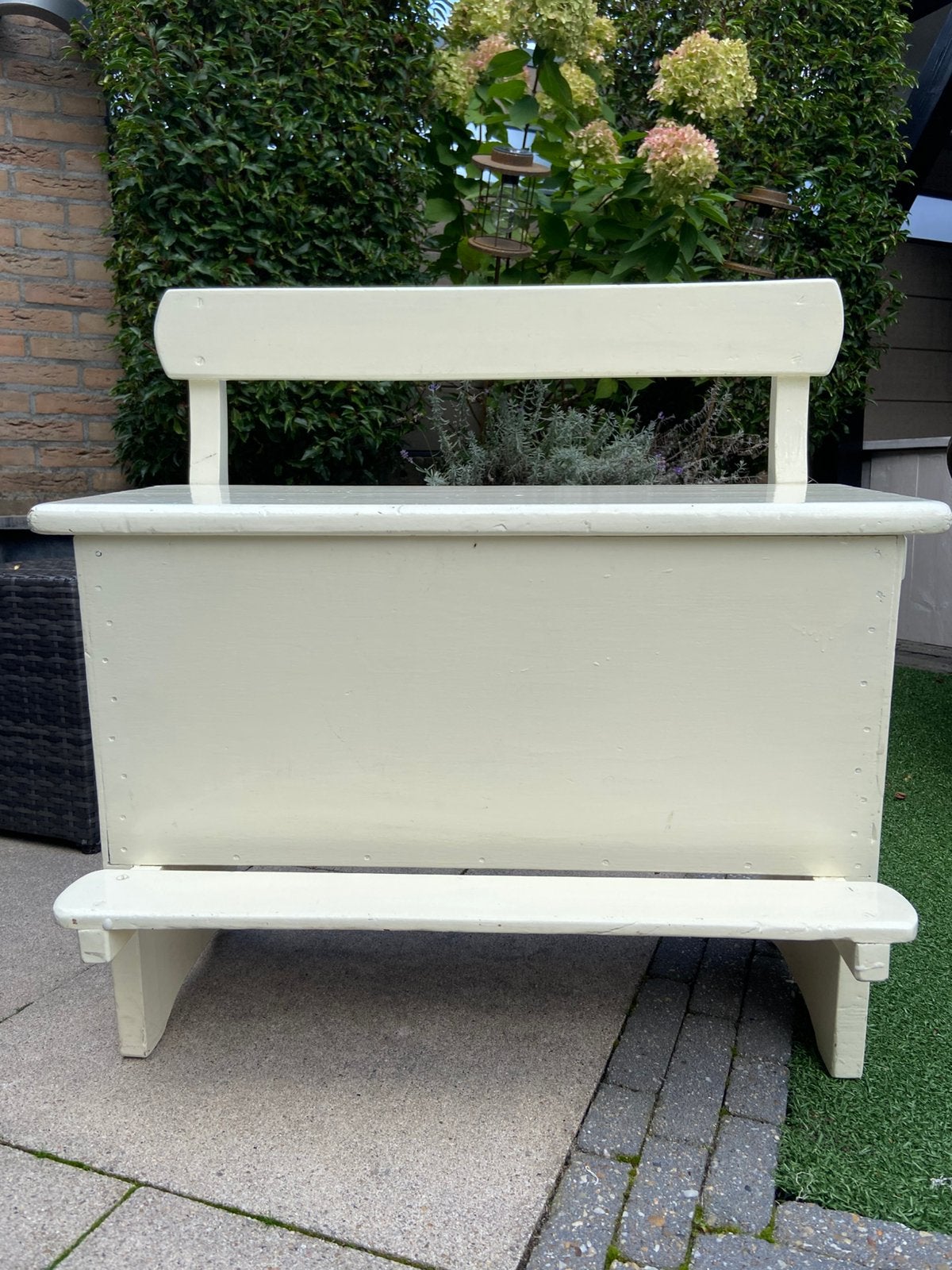 Vintage houten schoolbank met opbergruimte, Huis en Inrichting, Ophalen, Gebruikt