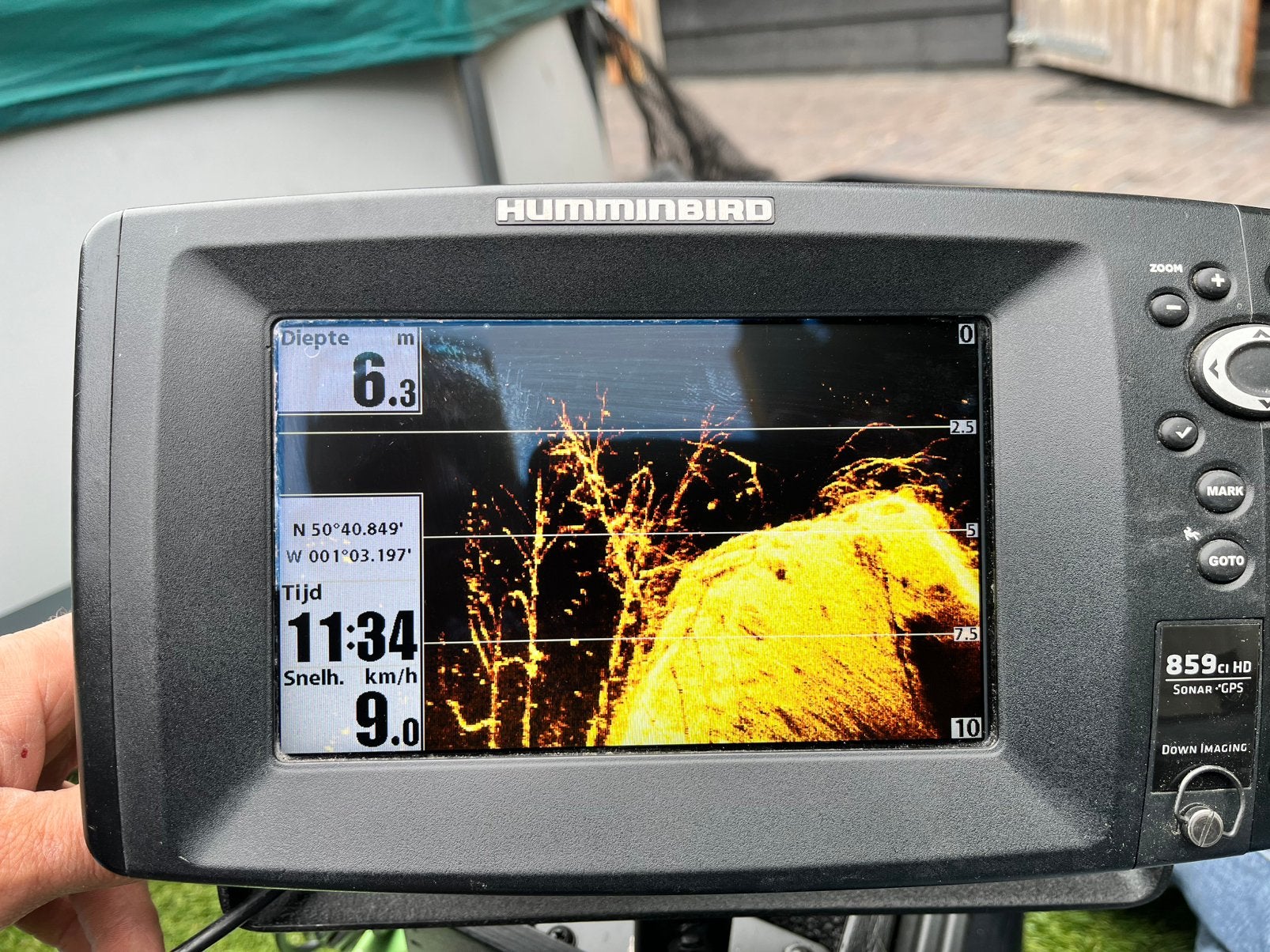 Humminbird 859 Ci HD dieptemeter met downscan, Ophalen of Verzenden, Zo goed als nieuw, Kaartplotter of Fish Finder