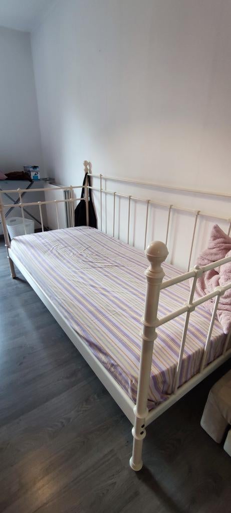 IKEA Tromsnes eenpersoonsbed wit (90x200cm) incl. matras, Ophalen, 90 cm, Eenpersoons, Wit
