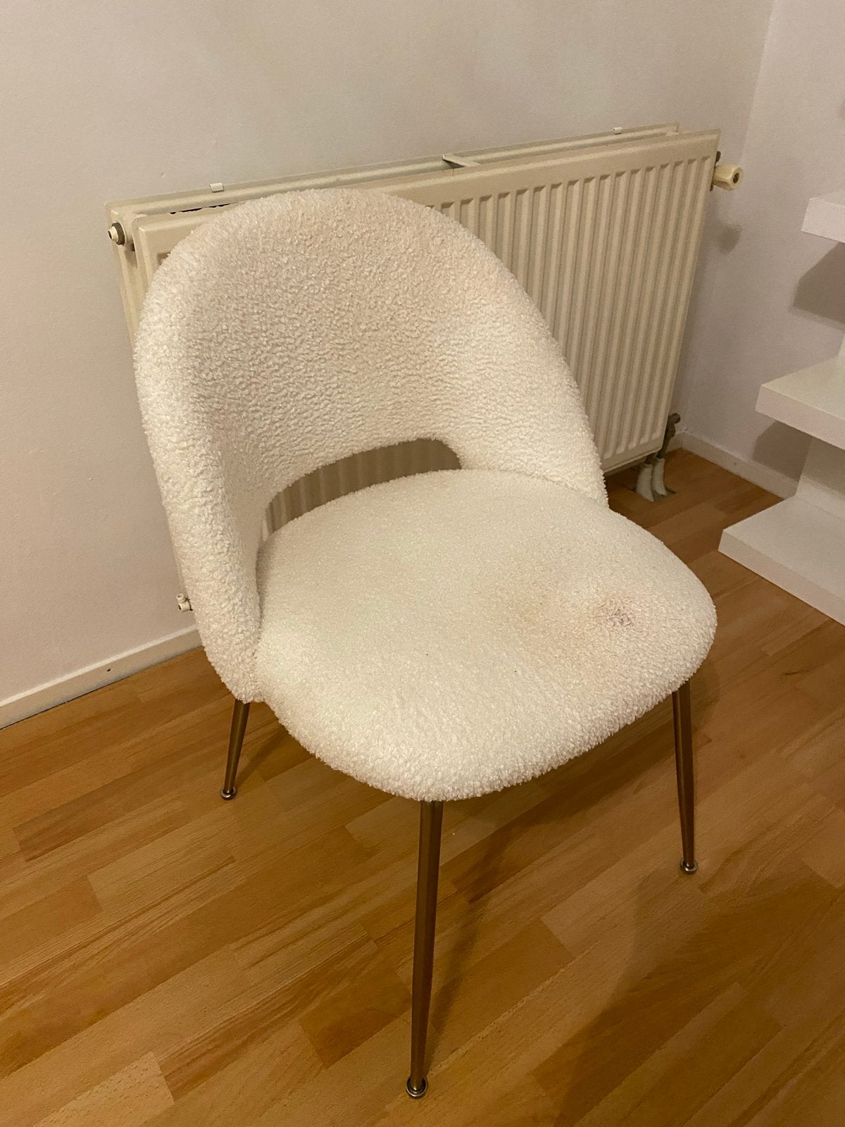 Witte teddy stoel - met gouden poten, Ophalen, Gebruikt, Teddy stof, Wit