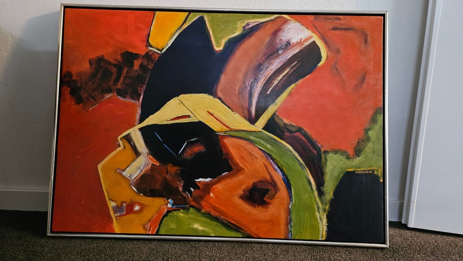 Abstract Schilderij met Zwart/Zilveren Lijst, Ophalen