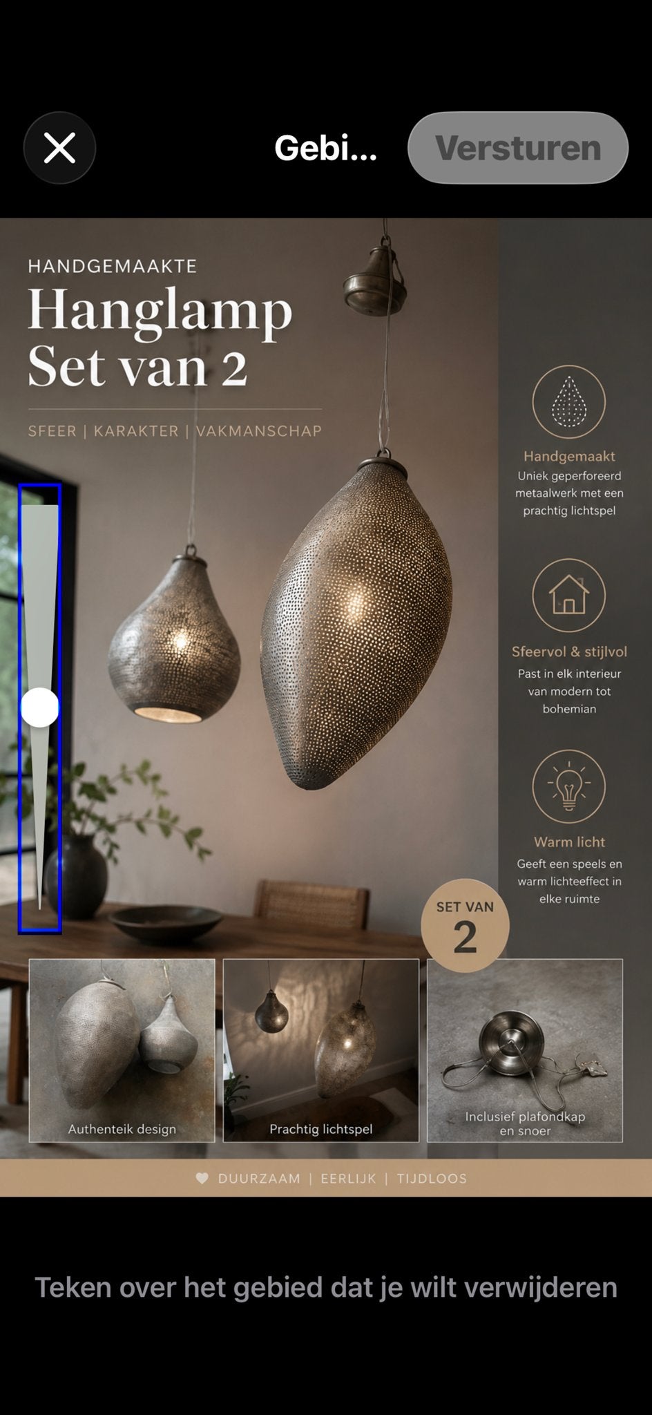 Set van 2 Handgemaakte Hanglampen met Speciaal Licht, Ophalen of Verzenden, Zo goed als nieuw, Metaal