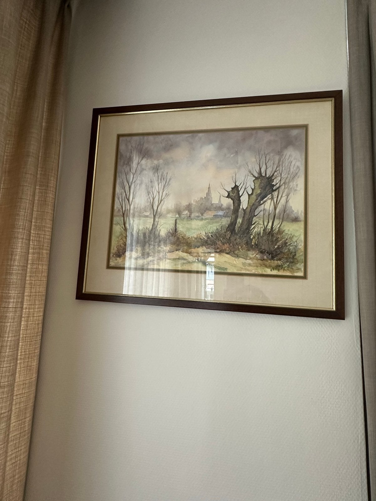 Sfeervol Landschap met Wilgen en Dorpsgezicht, Antiek en Kunst, Kunst | Schilderijen | Klassiek, Ophalen, Realistisch, Landschap
