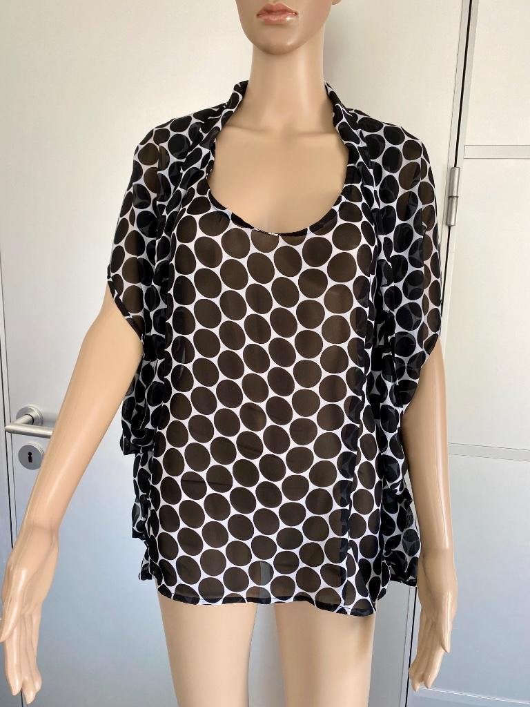 H557 Promiss: maat 42=L aparte blouse top zwart/wit tuniek, Kleding | Dames, Promiss, Wit, Maat 42/44 (L), Ophalen of Verzenden