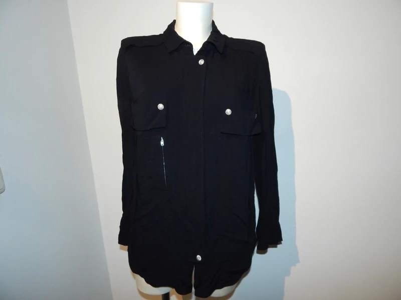 Iro zwarte stoere blouse zilveren drukkers zak rits 40