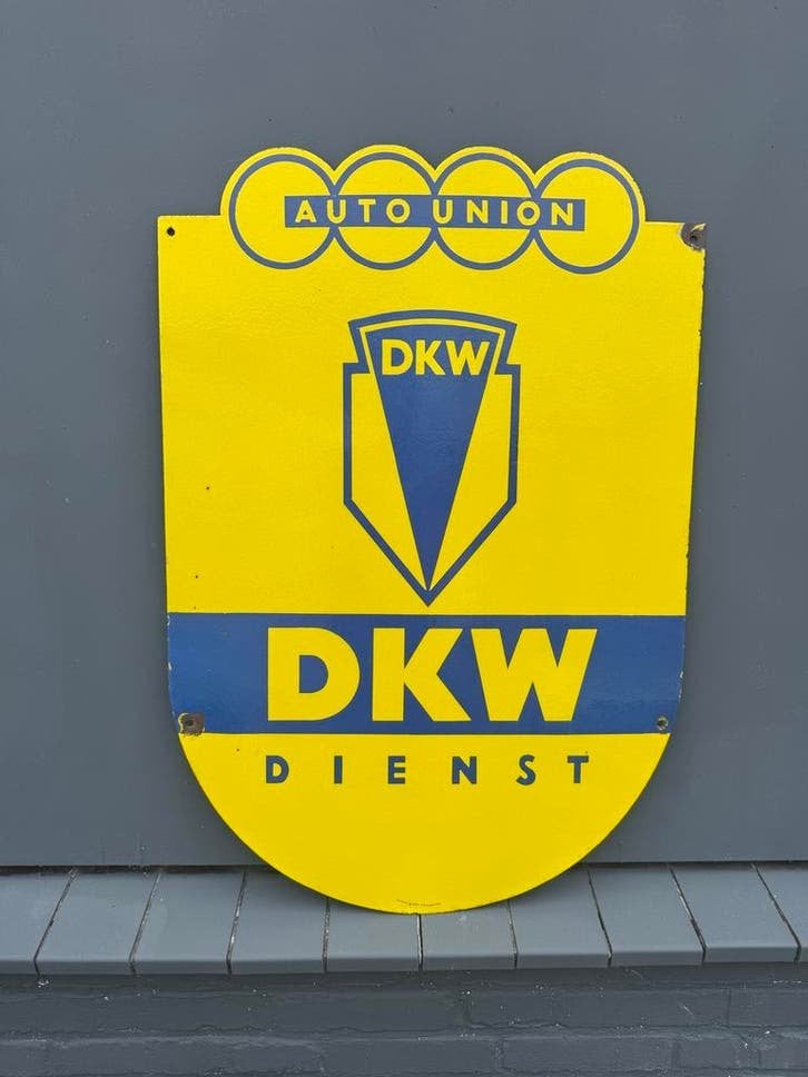 Vintage DKW Auto Union Emaille Reclamebord, Reclamebord, Gebruikt, ., Ophalen of Verzenden