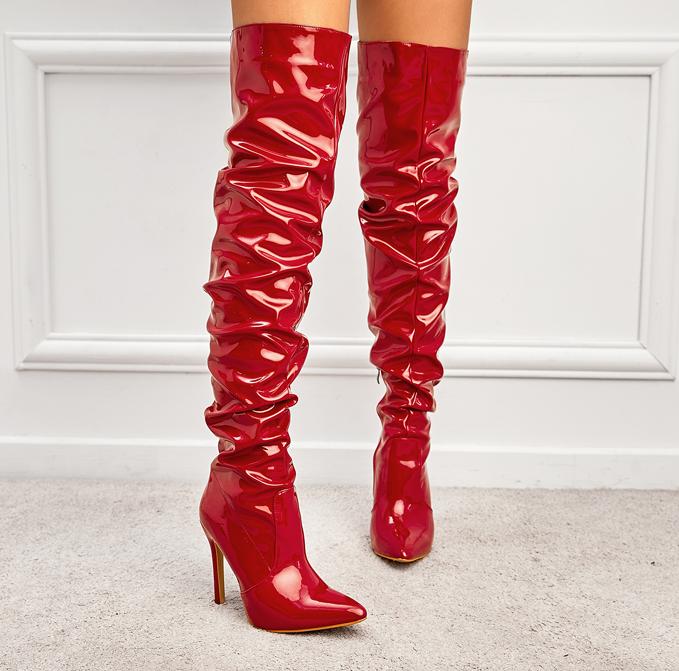 Rode lakleer dames overknee laarzen hoge laarzen lak leren, Verzenden, Nieuw, Rood, Hoge laarzen