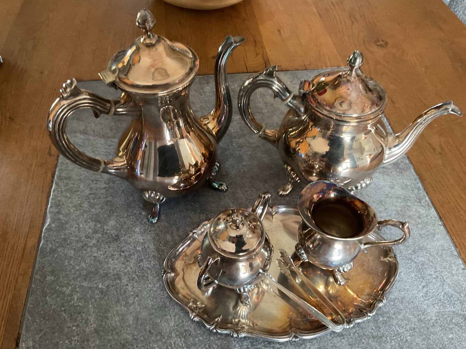 Verzilverde Koffie- en Theeset met Melkkan en Suikerpot, Ophalen, Zilver