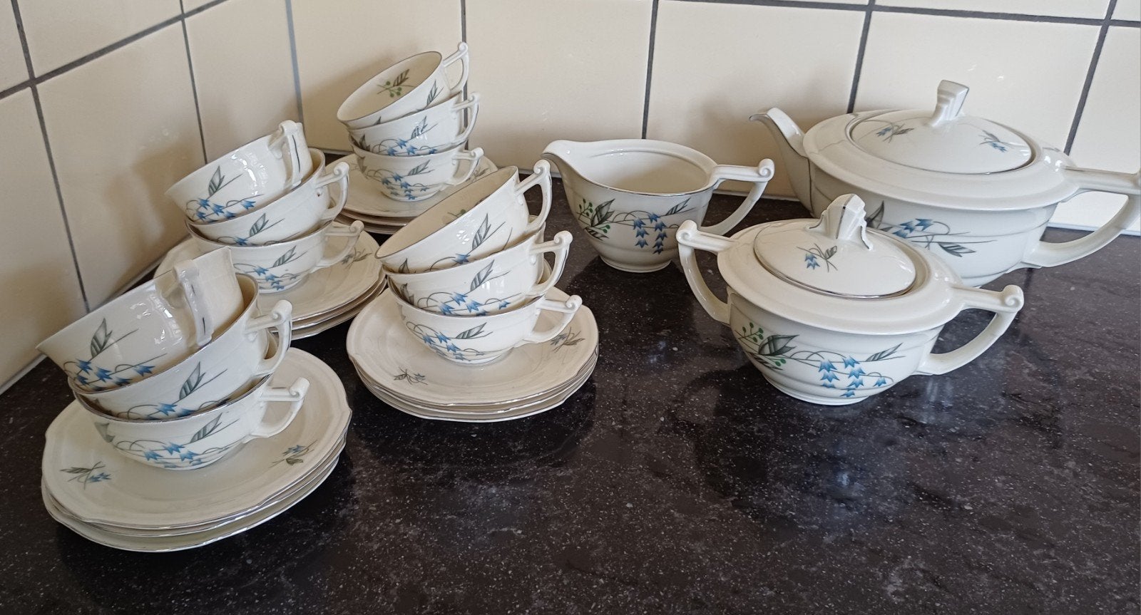 Vintage Tsjechoslowaaks porseleinen theeservies, 1940-1950, Ophalen of Verzenden