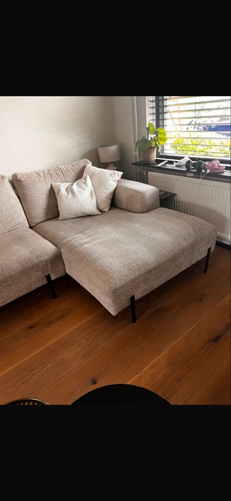 Moderne bank met longchair, Ophalen, 250 tot 300 cm, Gebruikt, Hoekbank
