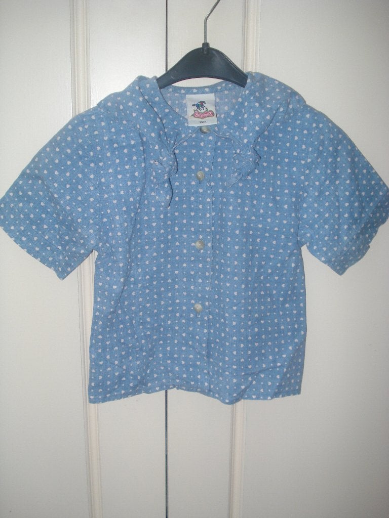 Bloesje C&A maat 104 blauw/witte hartjes 100% katoen, Gebruikt, C&A, Meisje, Overhemd of Blouse