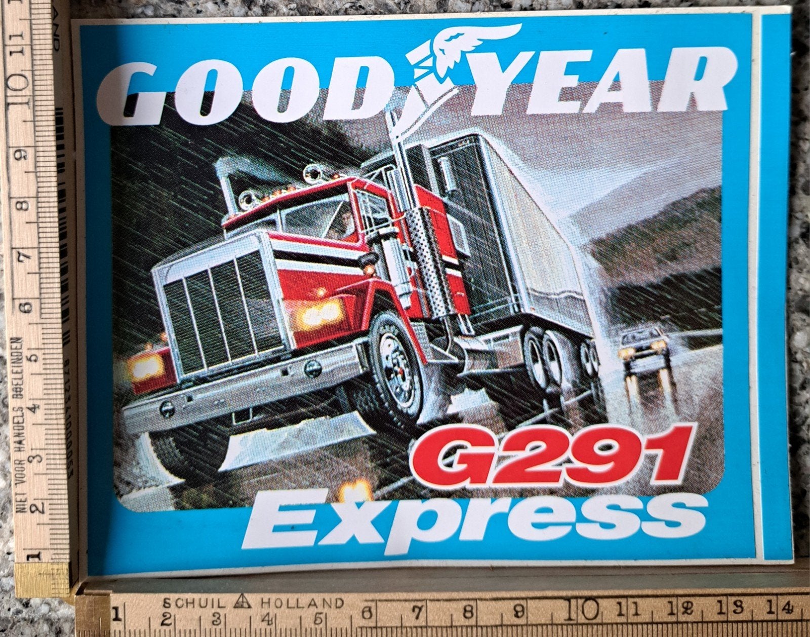 vintage sticker GoodYear G291 Express Amerikaanse vrachtauto, Verzamelen, Ophalen of Verzenden, Zo goed als nieuw, Auto of Motor