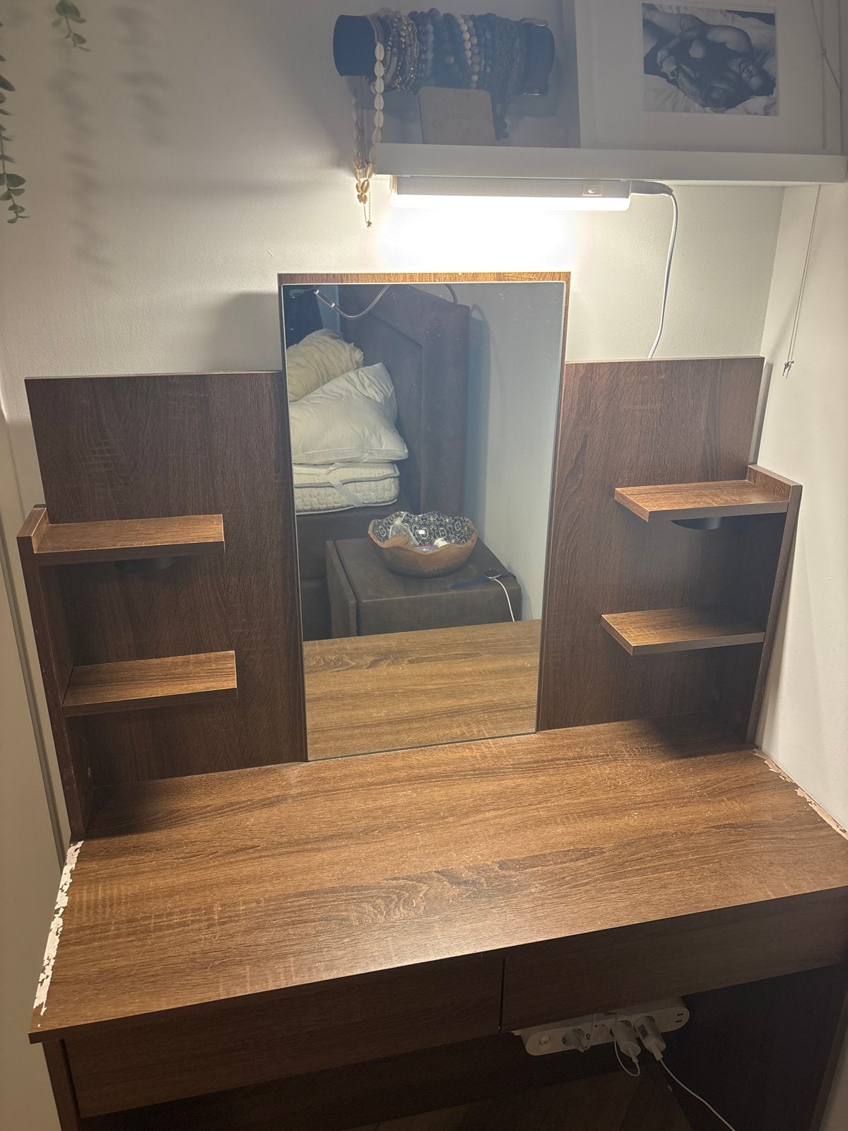 Make-up tafel met spiegel en opbergruimte, Ophalen, Gebruikt, Hout, 100 tot 150 cm