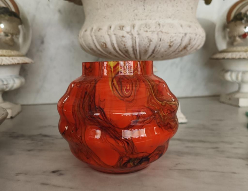 Antiek vaasje / rozensteker gemarmerd glas, Ophalen of Verzenden