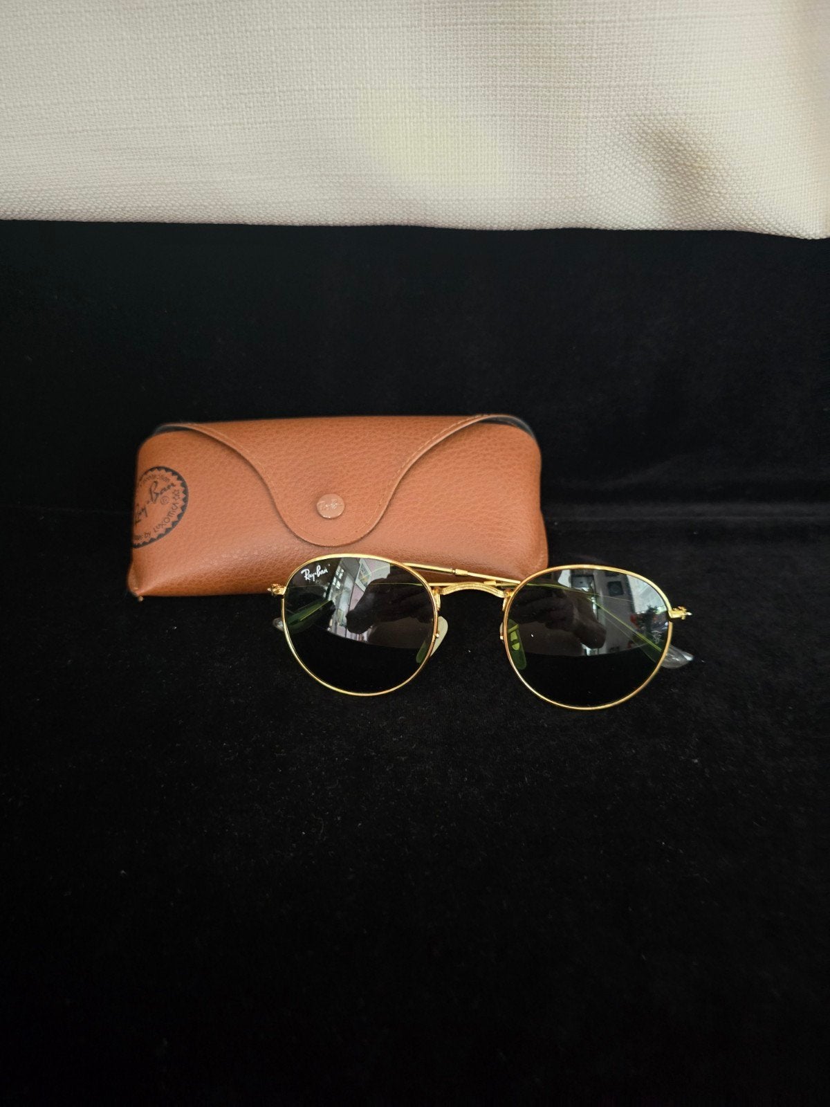 Ray-Ban zonnebril, model RB3447, rond, goud, groen RB glas, Ophalen of Verzenden, Gebruikt, Overige kleuren, Ray-Ban