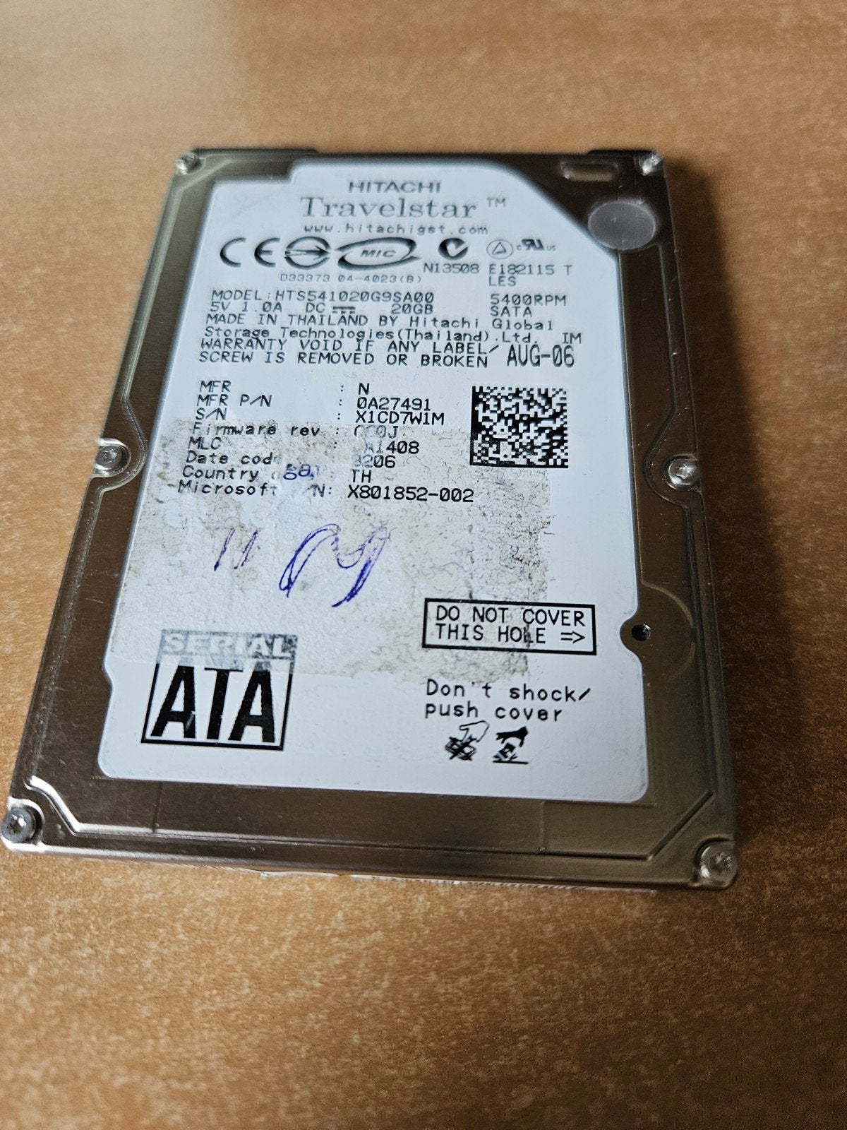 Hitachi Travelstar 20GB SATA HDD voor Laptop, Intern, Gebruikt, Ophalen of Verzenden, Laptop