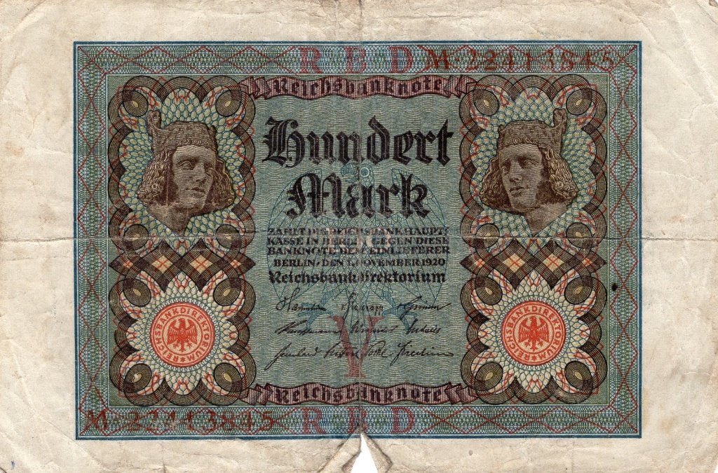 Bankbiljet:  Duitsland 100 Mark, Reichsbanknote, 1920, Verzenden, Duitsland, Los biljet