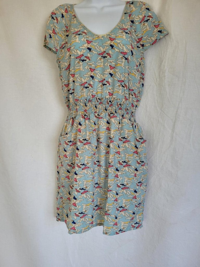 Mooie blauwe jurk met vogels mt S/M merk Suncoo, Blauw, ., Ophalen of Verzenden, Zo goed als nieuw