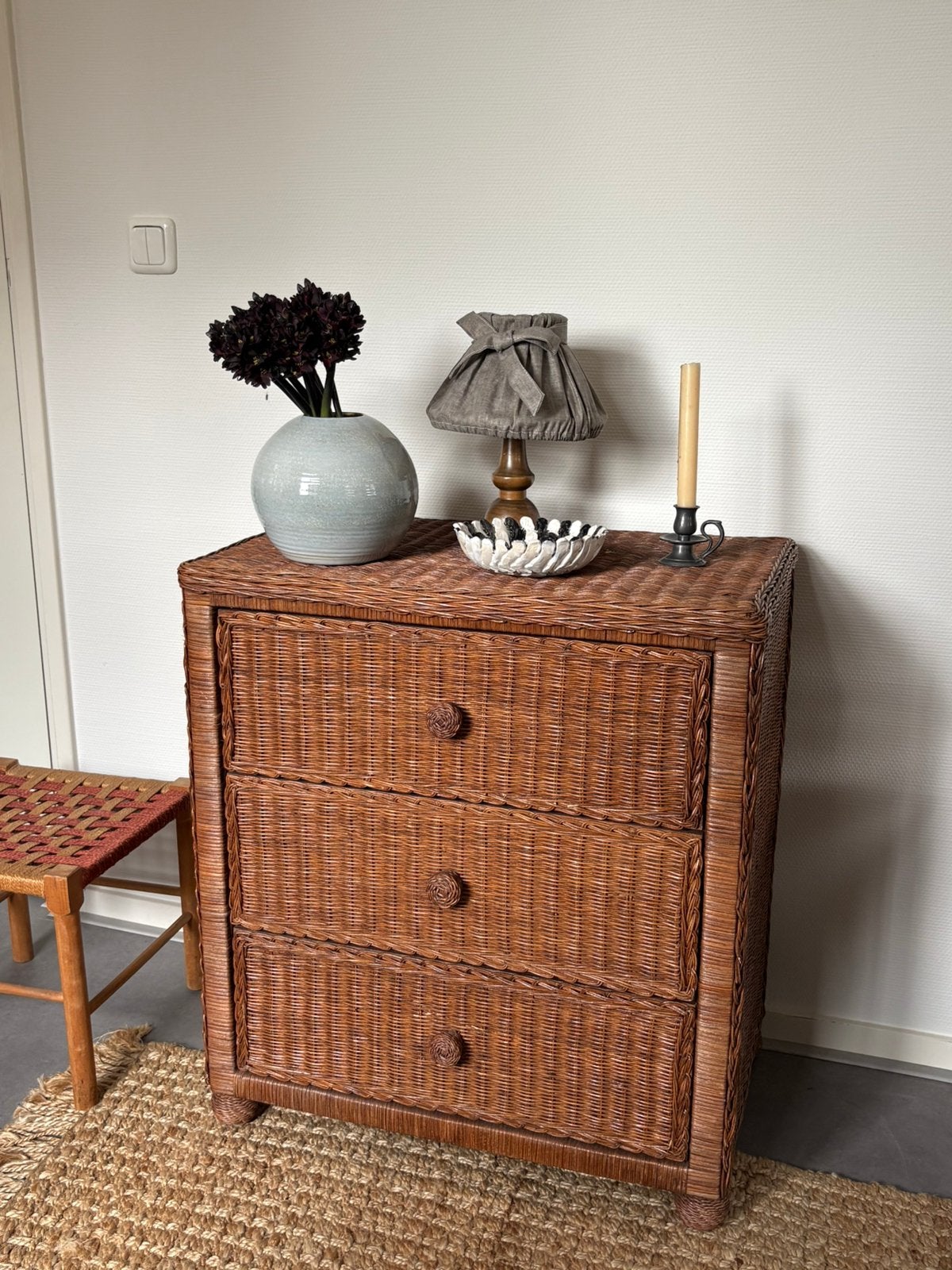Vintage rotan ladekast | boho | 3 lades commode, Huis en Inrichting, Overige materialen, 50 tot 100 cm, Zo goed als nieuw, 3 of 4 laden