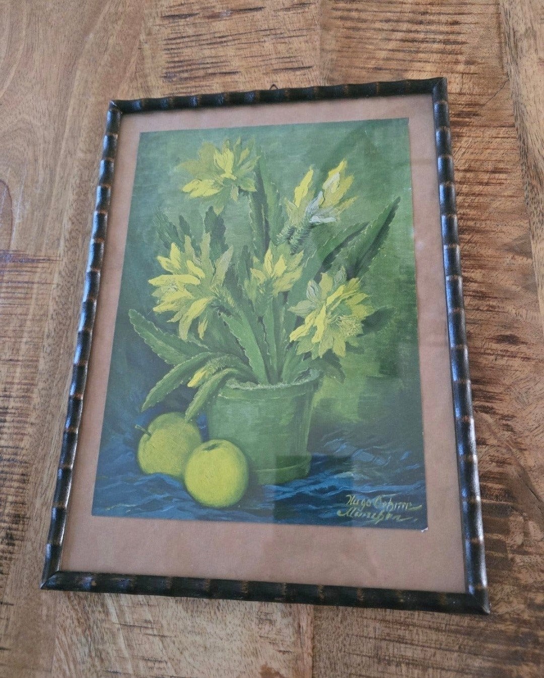 Vintage Botanische Print Hugo Gehring in Faux-Bamboe lijst, Ophalen of Verzenden