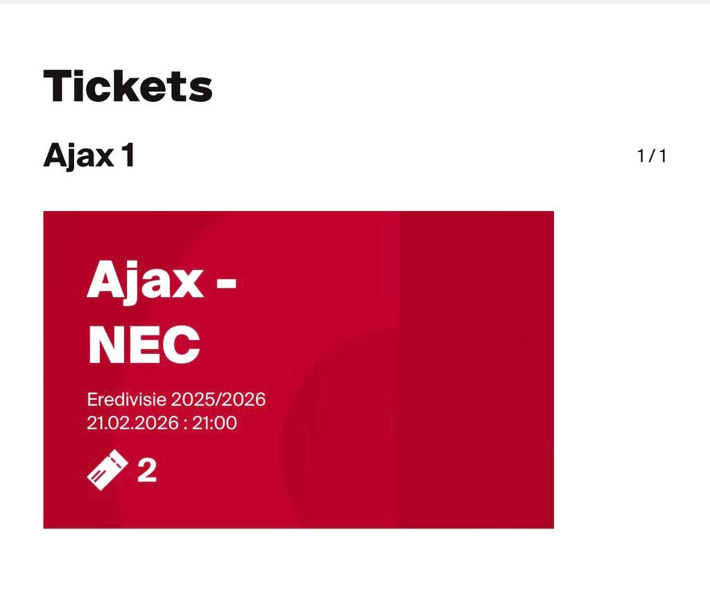 2 kaartjes ajax nec. Ik doe niet moeilijk., Twee personen, Mei