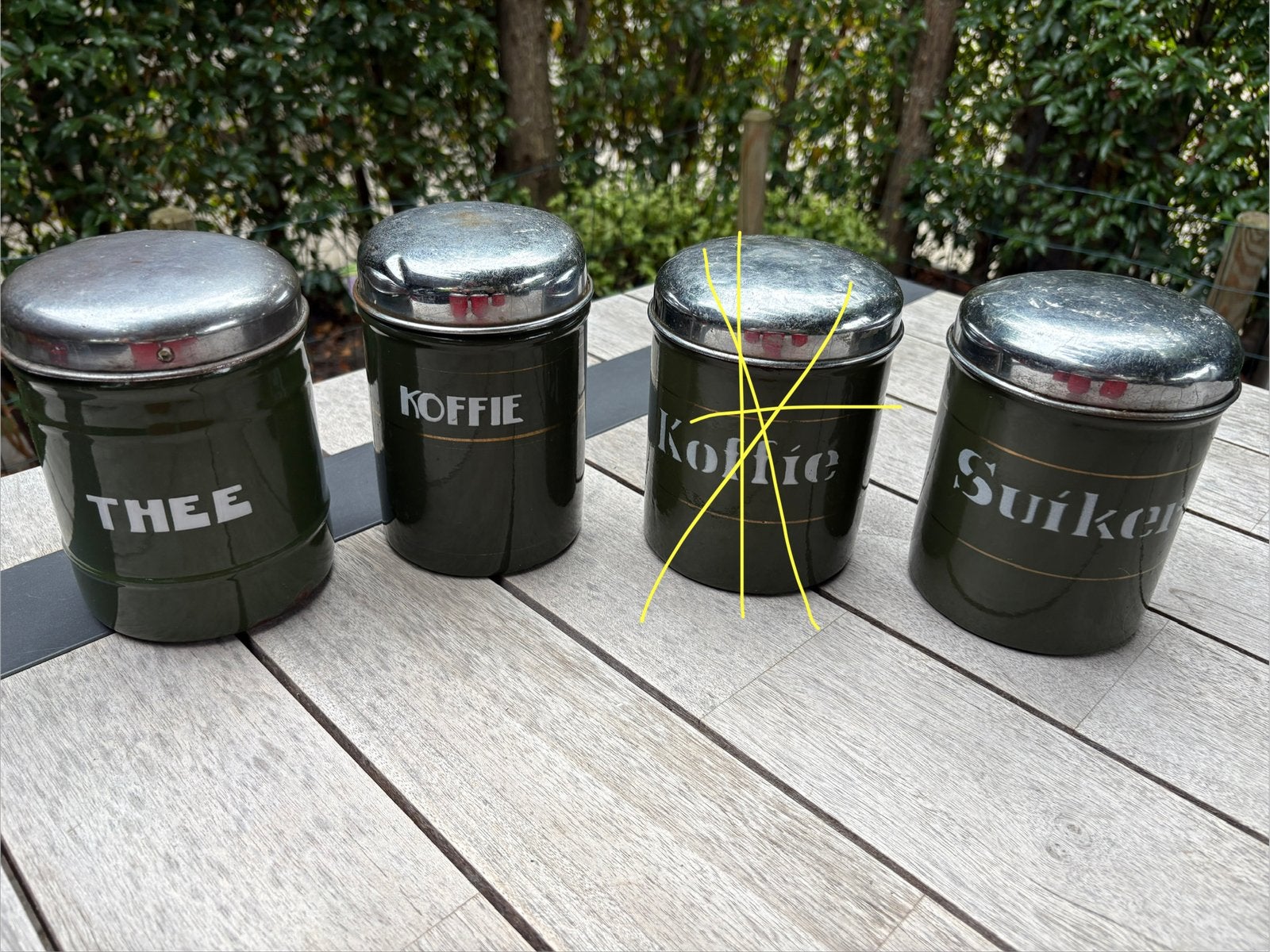Vintage voorraadblikken set (3 stuks) - Thee, Koffie, Suiker, Ophalen of Verzenden