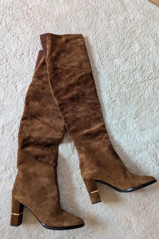 Jimmy Choo (Maira) Over the knee boots Suede Maat 36 *Nieuw!, Kleding | Dames, Hoge laarzen, Bruin, Nieuw, Ophalen of Verzenden