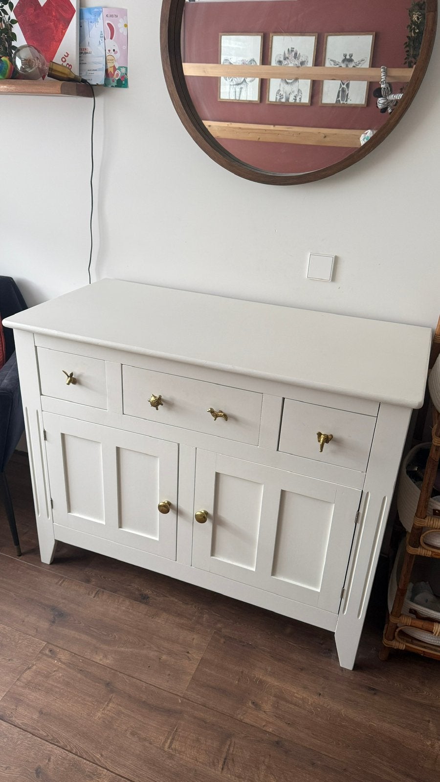 Uniques Vintage commode met unieke gouden dierenknoppen, 50 tot 70 cm, Ophalen of Verzenden, 100 cm of meer, Zo goed als nieuw
