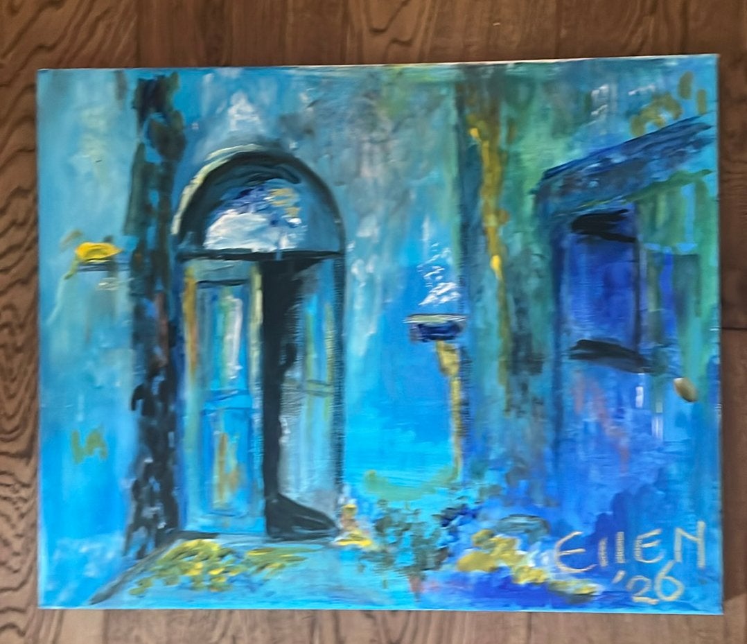 poortje in Griekenland Acryl op doek  50x40 cm, Antiek en Kunst, Ophalen, Handgeschilderd, Acrylverf, Overig onderwerp