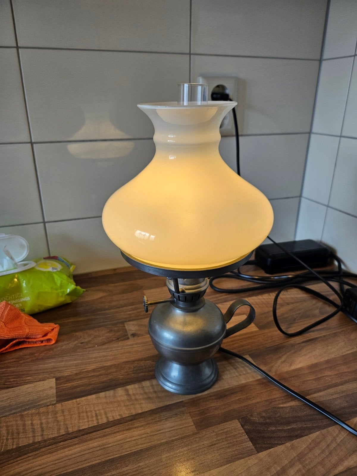 antieke tinnen tafellamp, Ophalen of Verzenden