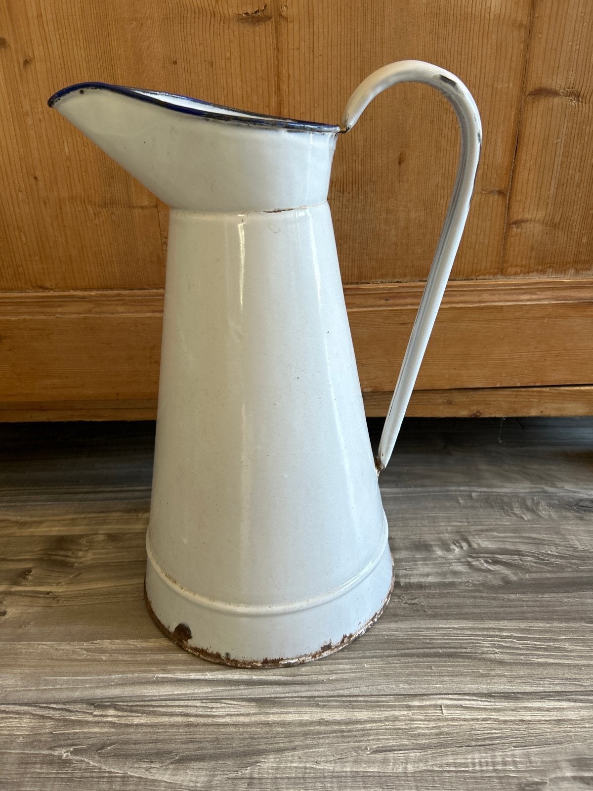 Vintage Emaille Kan - Wit met Blauwe Rand, Antiek en Kunst, Antiek | Emaille, Ophalen of Verzenden