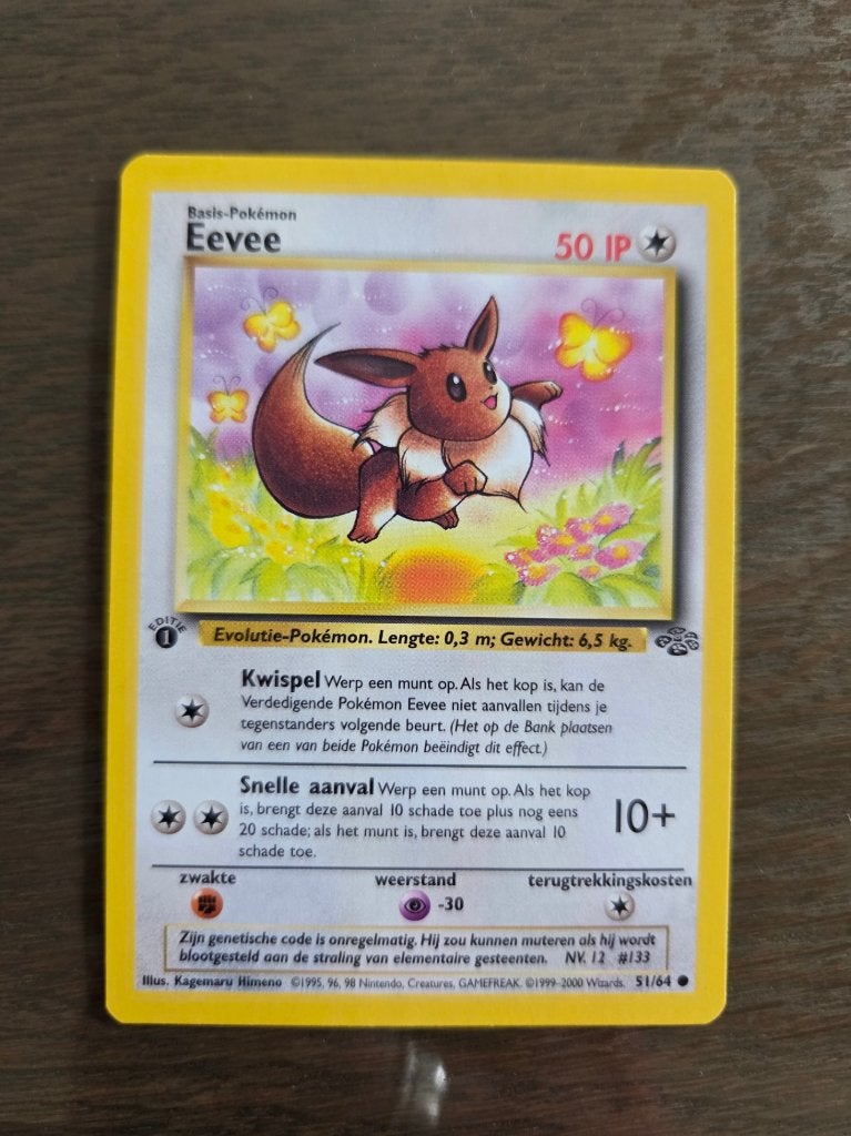 Eevee 51 1st edition Jungle NL Pokemonkaart, Ophalen of Verzenden, Nieuw, Losse kaart