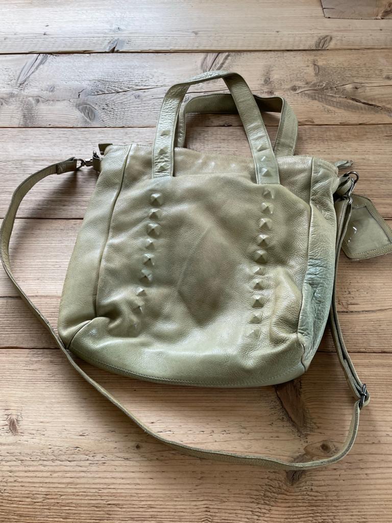 Cowboysbag leren schoudertas met studs en portemonnee, Ophalen of Verzenden, Gebruikt, Groen, Schoudertasje