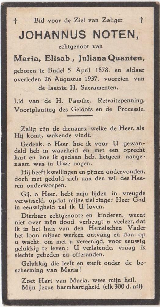 Johannus Noten 1878 Budel + 1937 Budel, 59 jaar, Verzenden