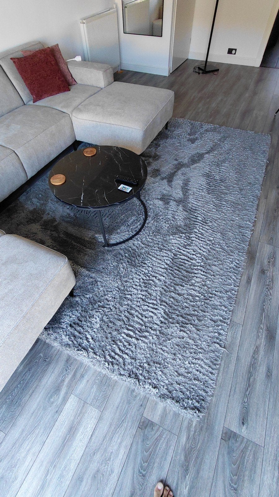 Vloerkleed grijs hoogpolig 300 x 200 cm, Gebruikt, 200 cm of meer, Ophalen of Verzenden, 200 cm of meer